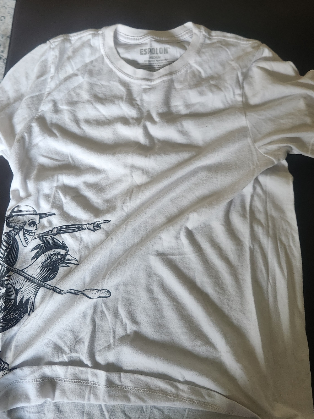 Espolón Tequila Skeleton Rooster T-Shirt White Day of the Dead Halloween Med